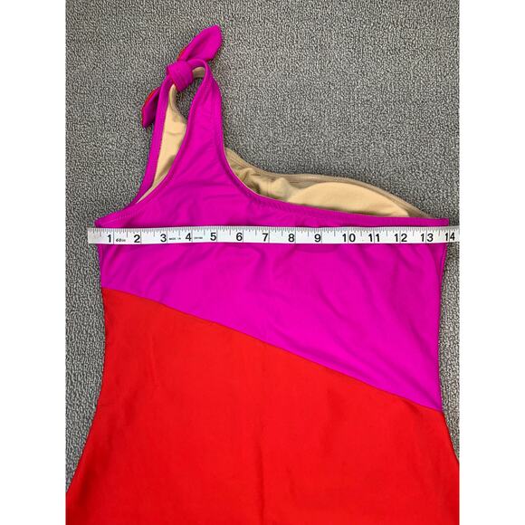 Old Navy One Piece Swimsuit One Shoulder Color Block Pink Red Size Medium - Picture 7 of 8